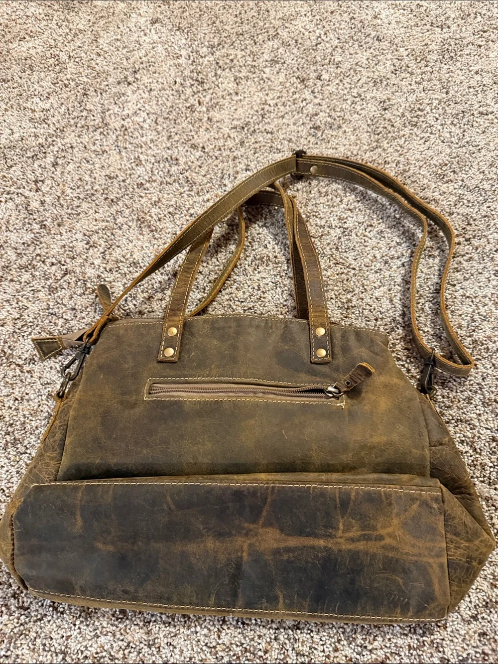 Myra Bag Distressed Brown Multi-Pocket Shoulder Tote - Picture 7 of 13